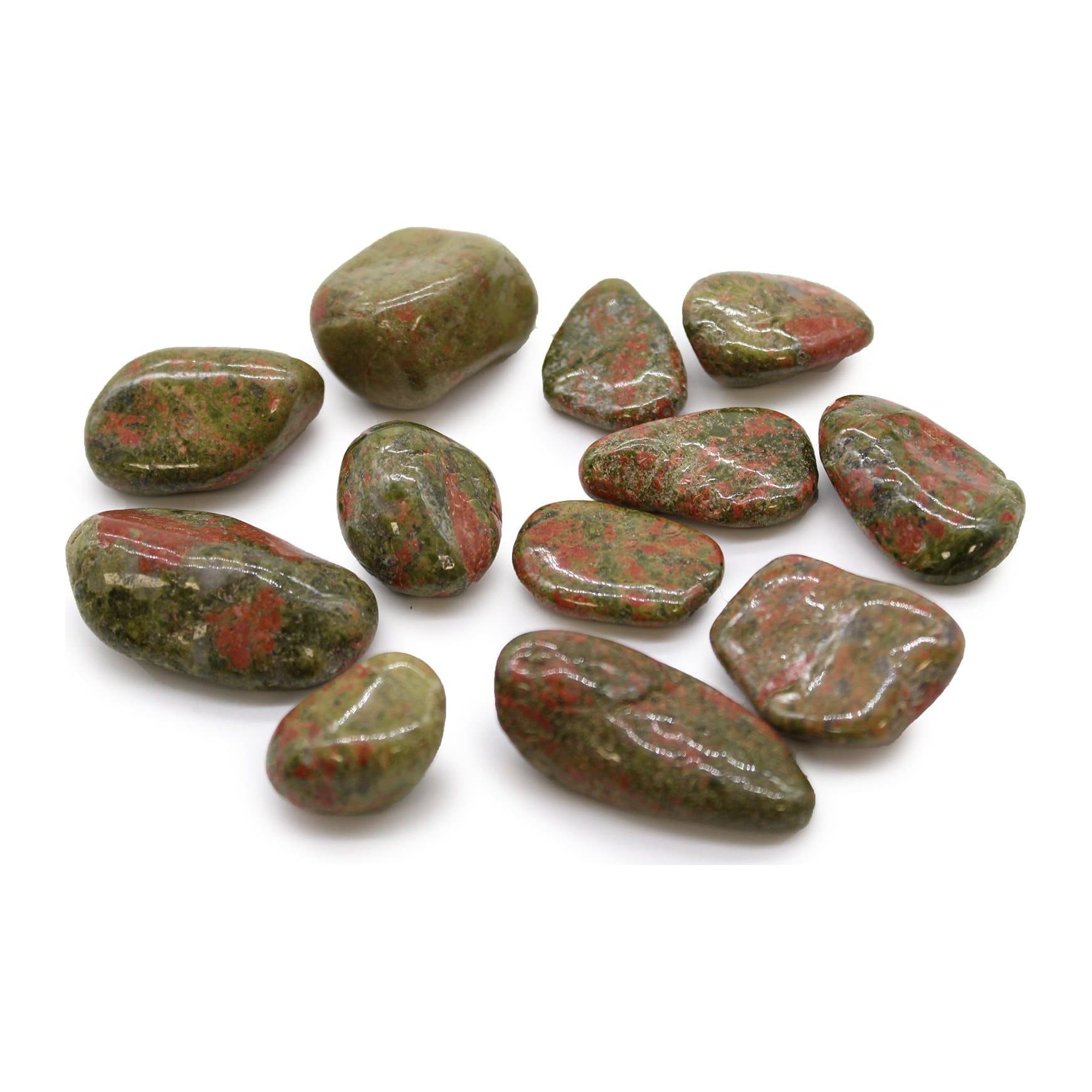 Unakite tumble stones in olive green and dusty pink