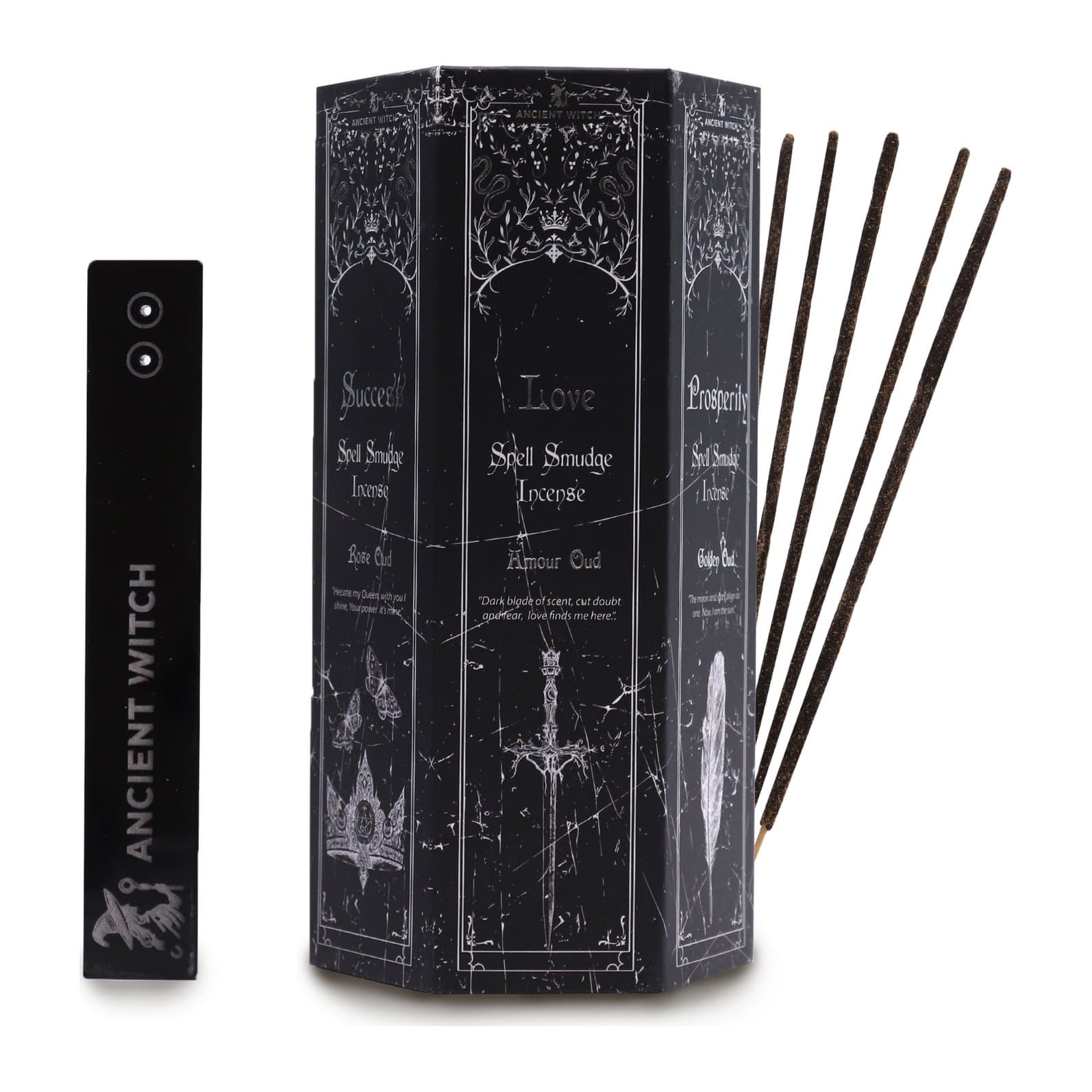 Ancient Witch spell incense set in a black, illustrated pyramid-style box