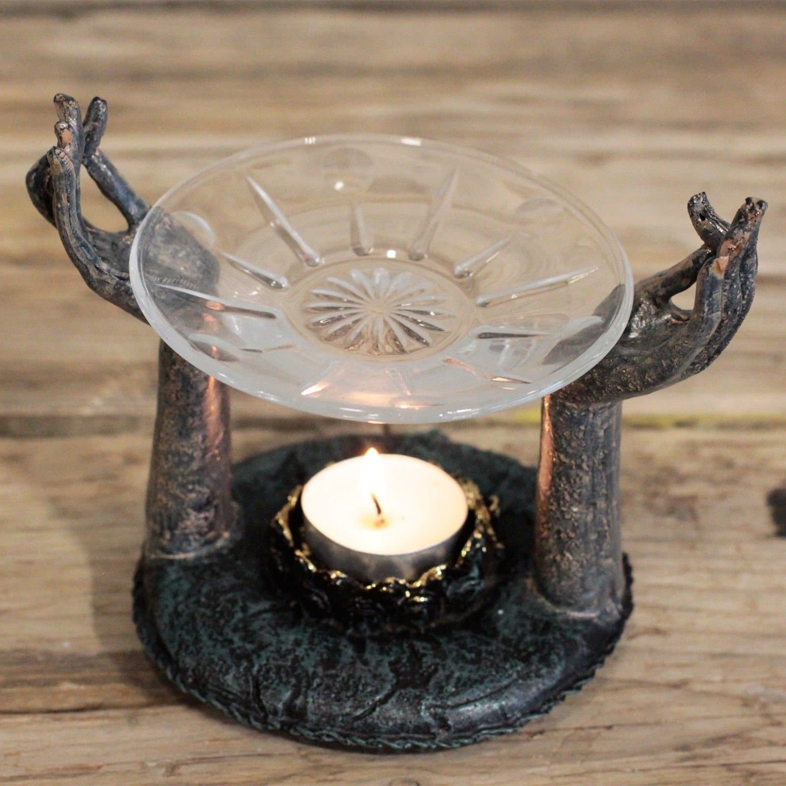 Resin Buddha hands oil burner from the Antique Buddha range