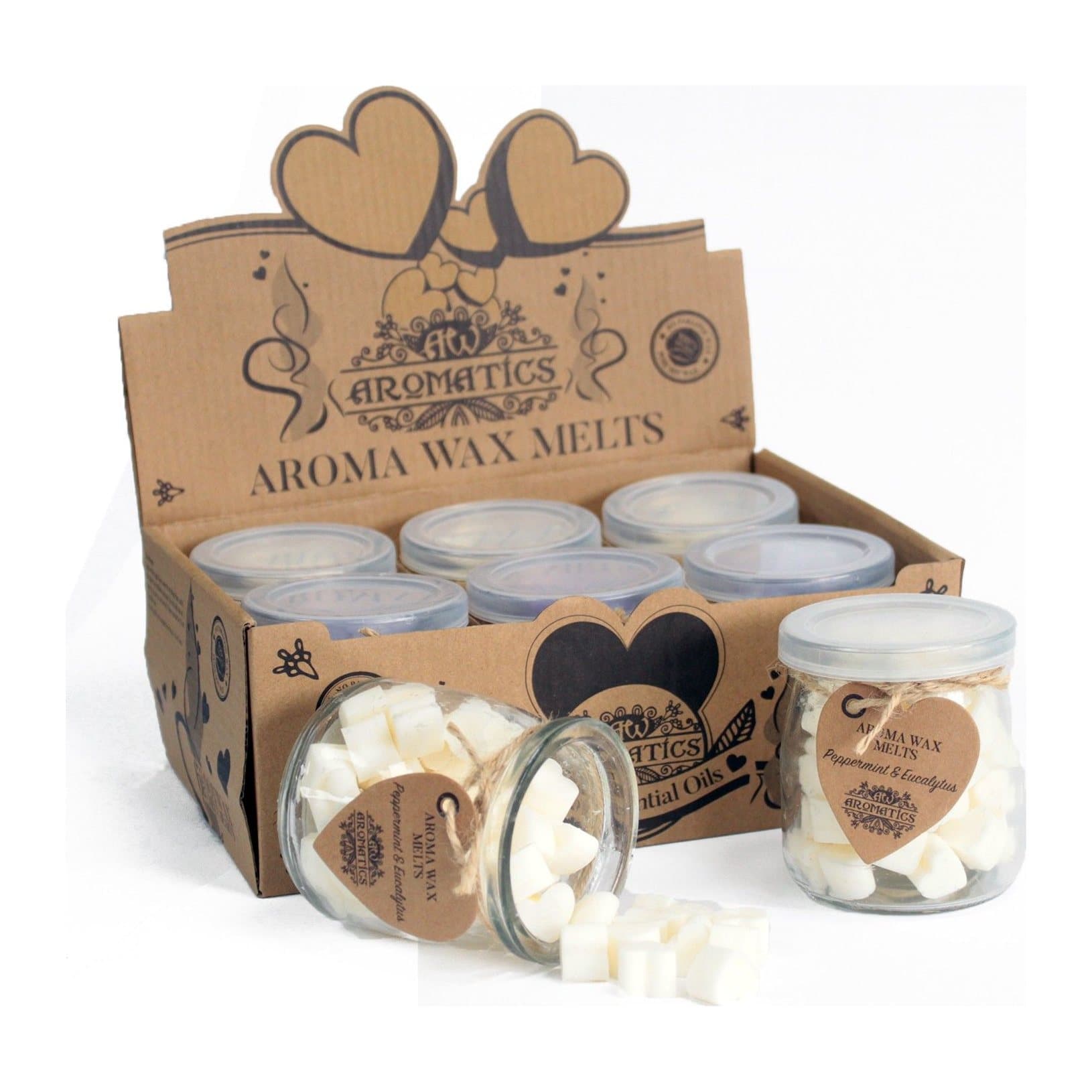 Glass jar of soy wax melt hearts