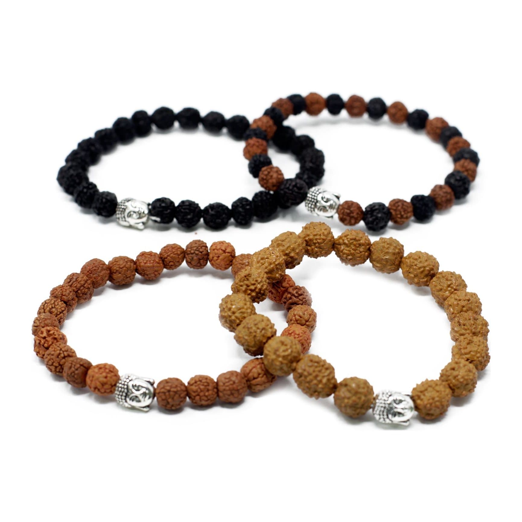 Assorted rudraksha Buddha beaded elasticated bracelet