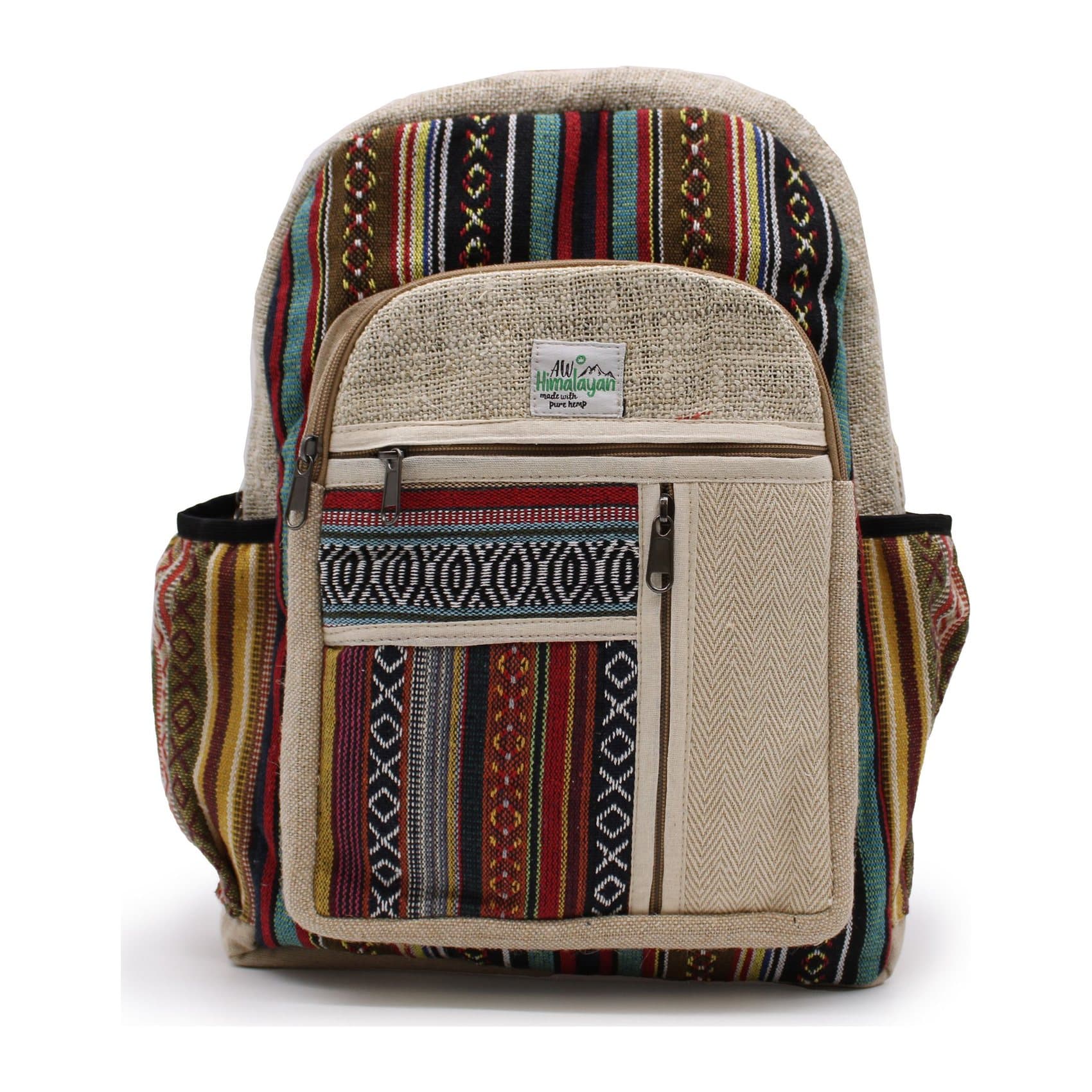 Large hemp backpack in the Straight Zips style