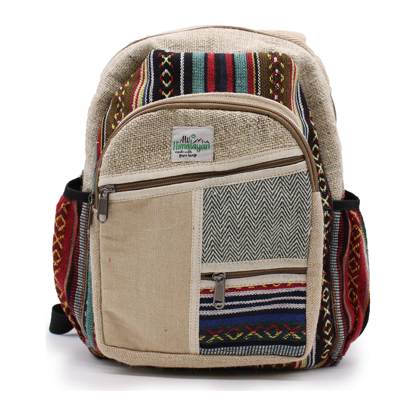 Small hemp backpack in the Zig Zag Zips style