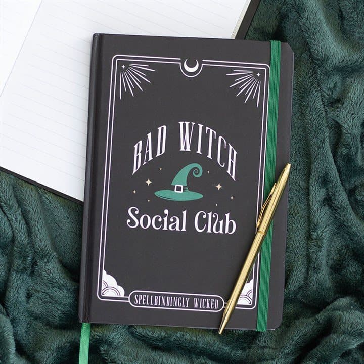 Black A5 notebook with Bad Witch Social Club text on the front