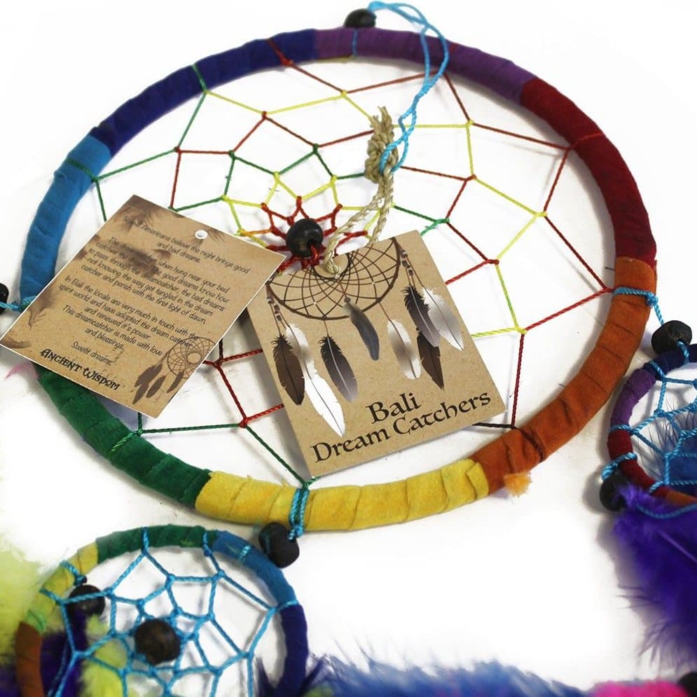 Small heart dreamcatcher with wrapped wooden heart and six feathers