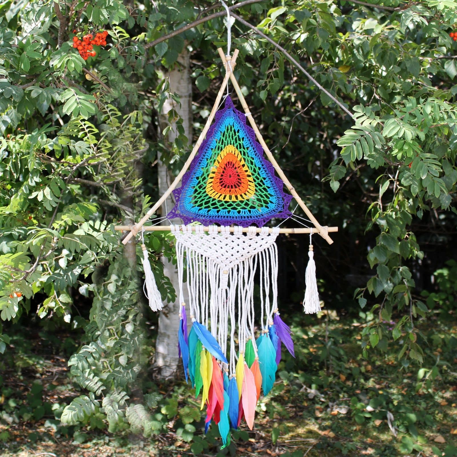 Large multi pyramid dreamcatcher with feathers