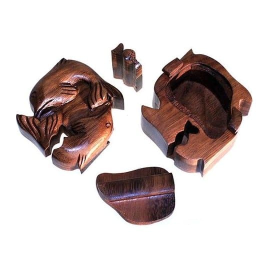 Hand made wooden puzzle box with a dolphins design