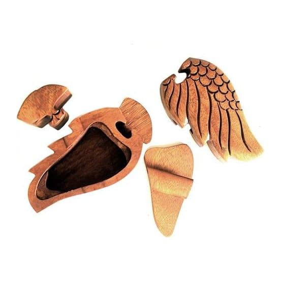 Wooden Bali Magic puzzle box in the Angel Wing design