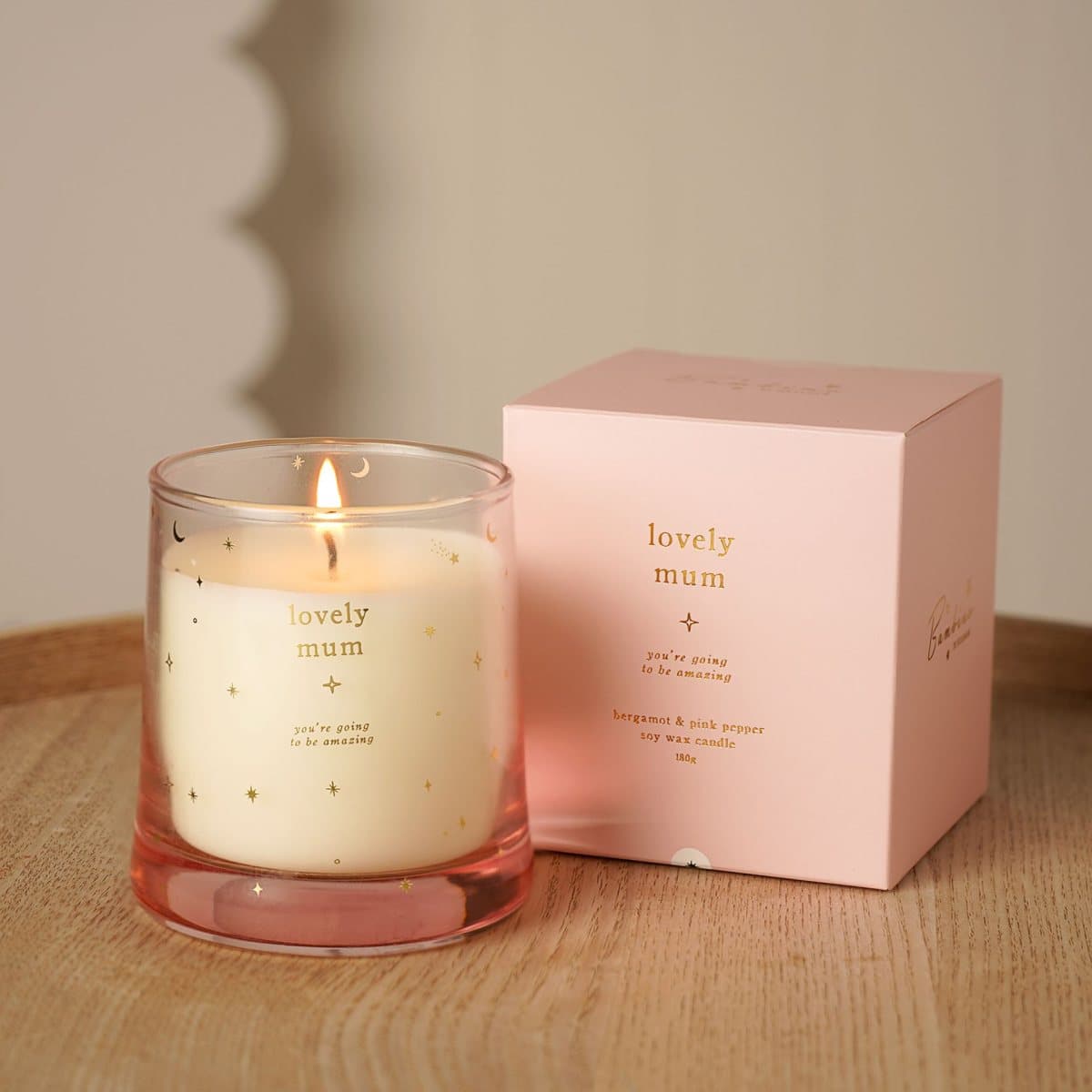 Bambino Lovely Mum soy wax candle with star detailing and coordinating gift box