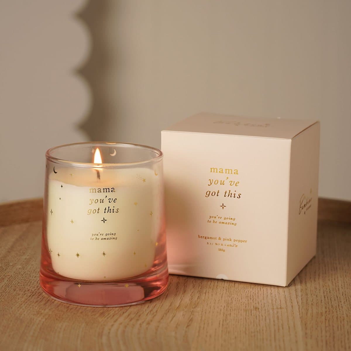 Bambino Mama You Got This soy wax candle with star detailing and coordinating gift box