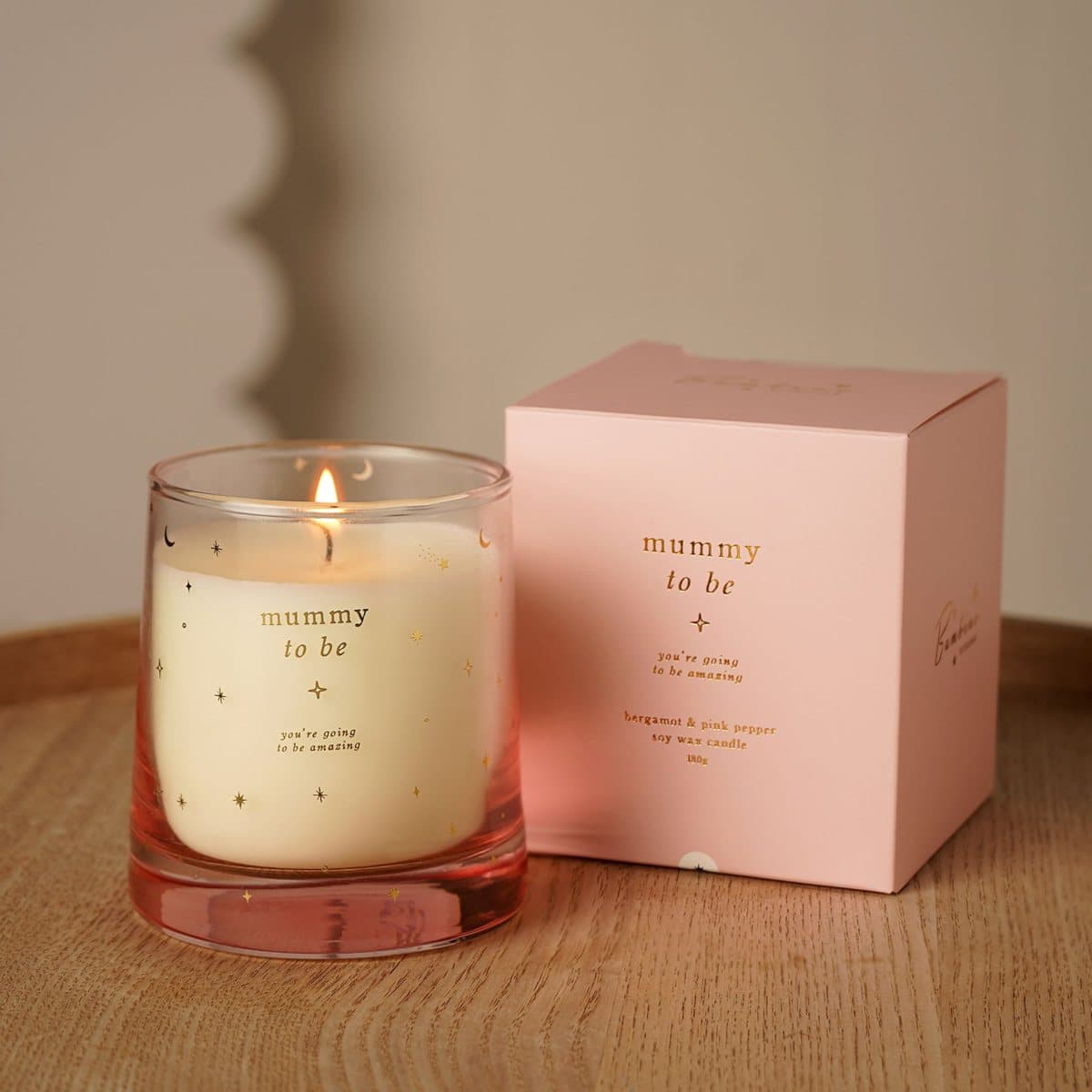 Bambino Mummy To Be soy wax candle with star detailing and coordinating gift box