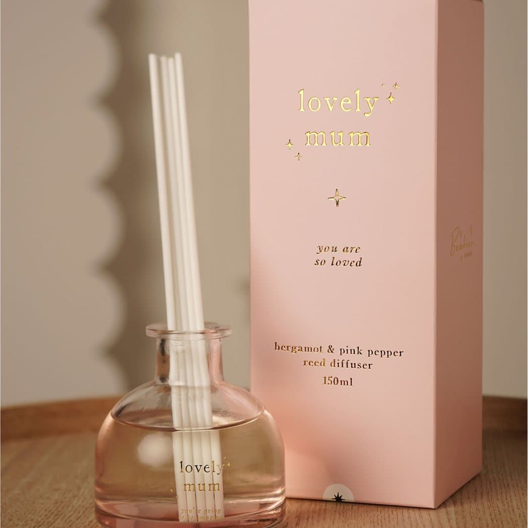 Lovely Mum reed diffuser with star detailing in neutral tones