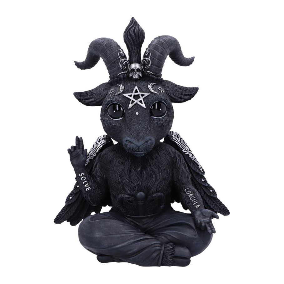 Cross-legged baby Baphomet figurine with horns, wings and cloven hooves
