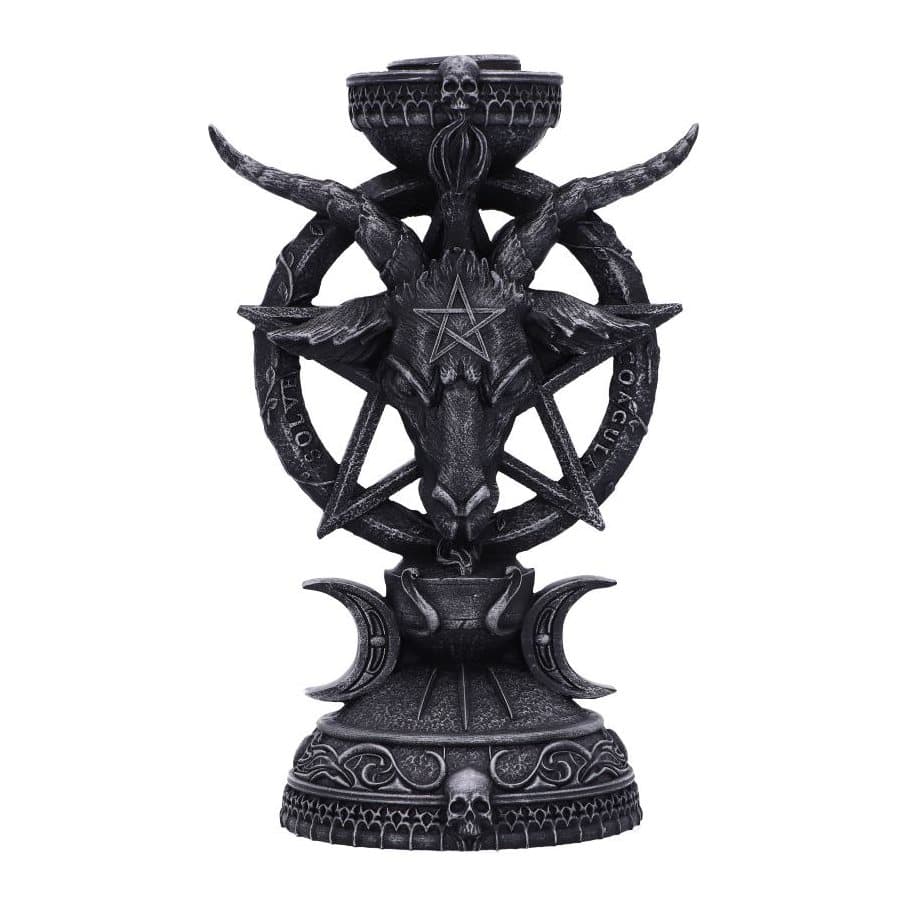 Hand-painted Baphomet goat candle holder with pentagram and small bowl