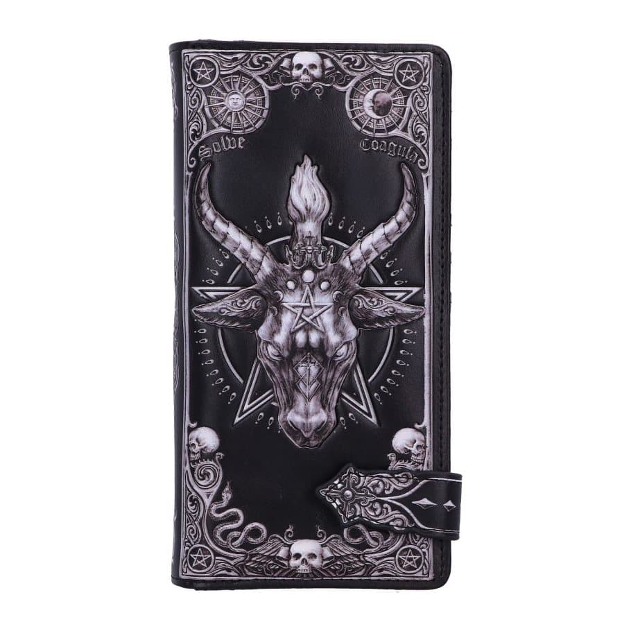 Embossed purse with a triple-horned Baphomet goat head and gothic patterning