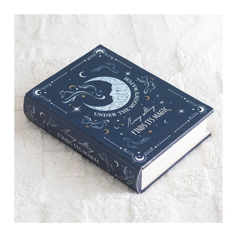 Blue moon storage box shaped like a celestial book