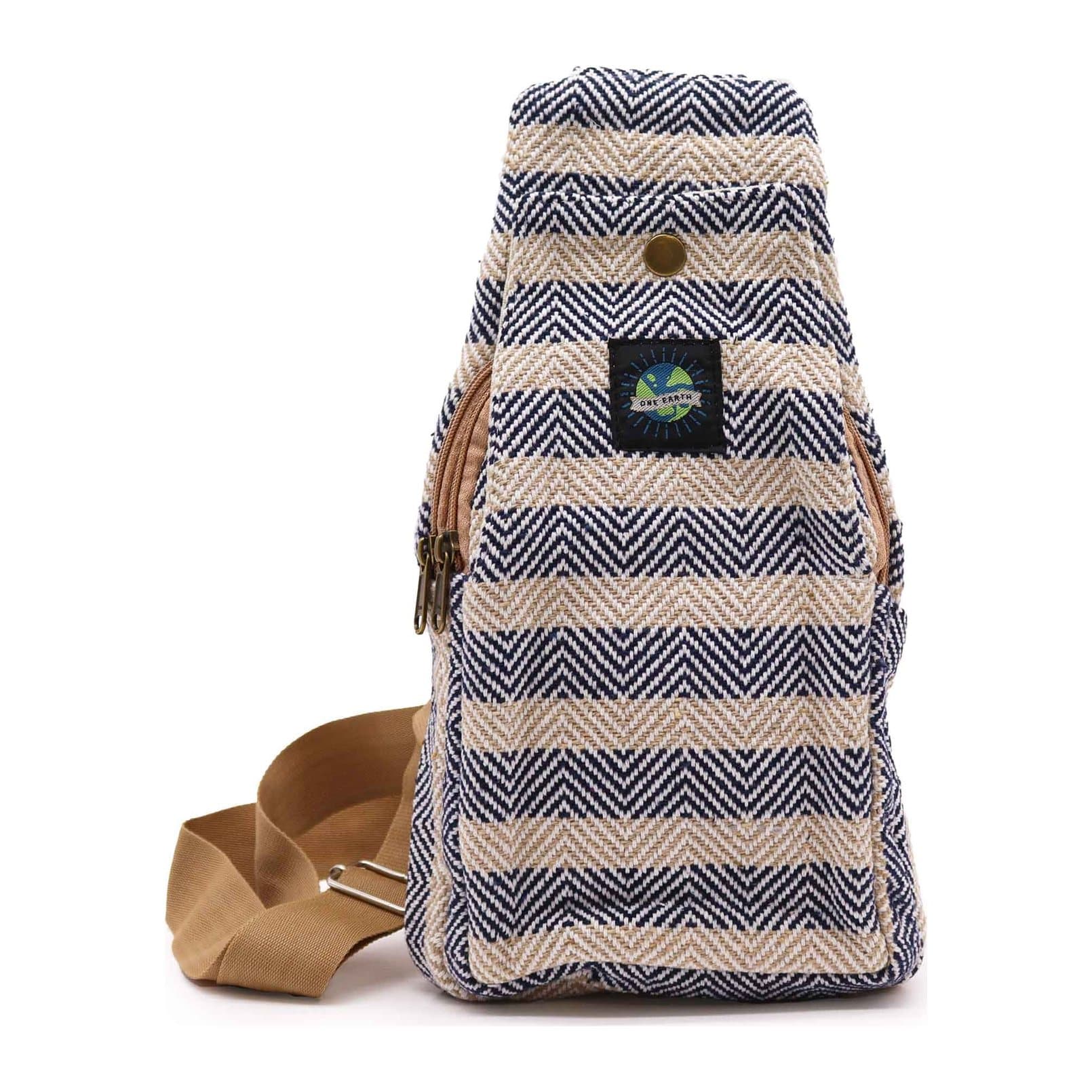 Natural cotton cross body bag in a two-tone colourway with strap