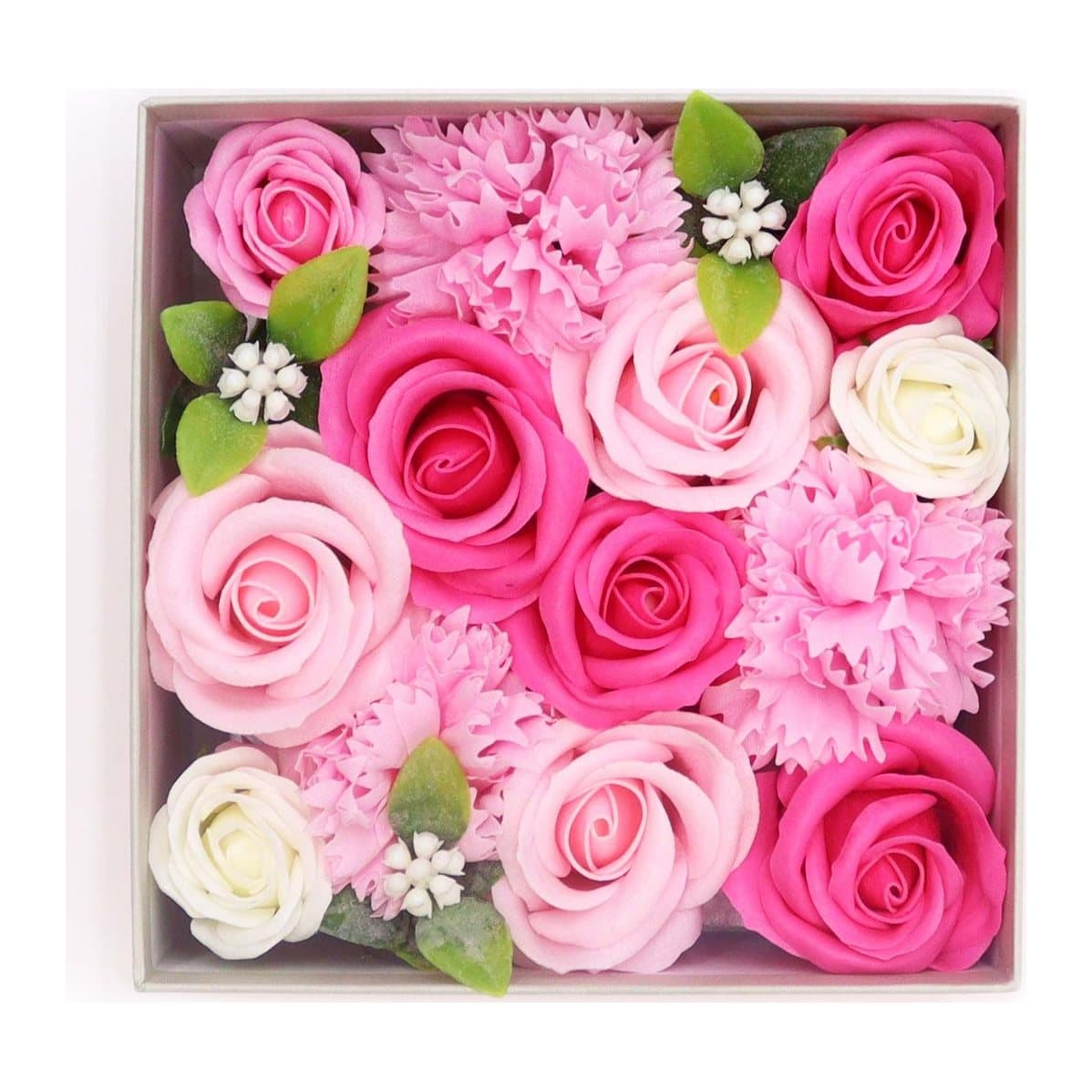 Box of pink or blue handcrafted soap flowers for a new baby