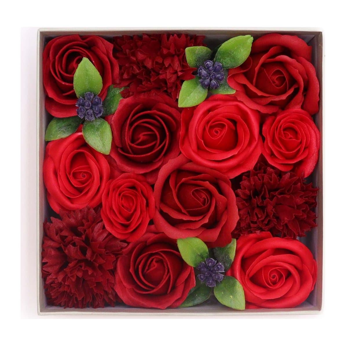 Box of handcrafted red soap roses