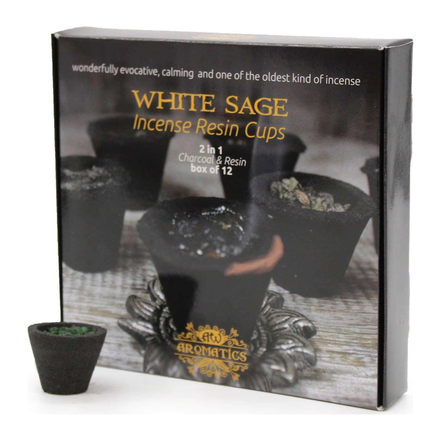 Box of 12 white sage resin incense cups
