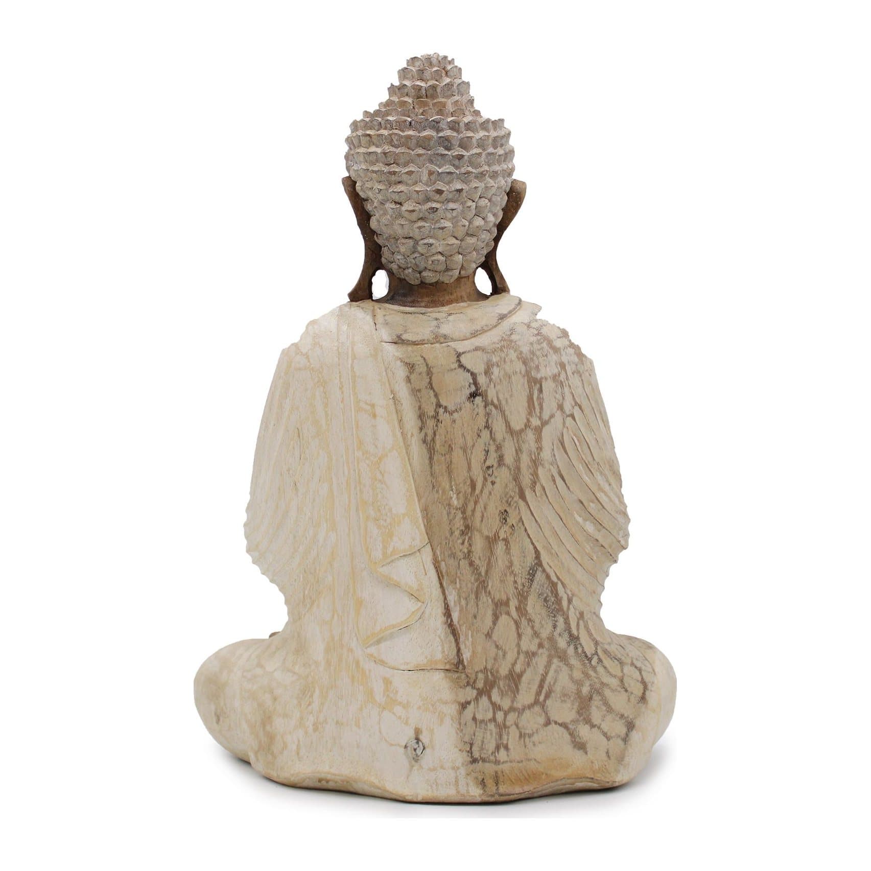 Hand carved whitewash suar wood Buddha statue