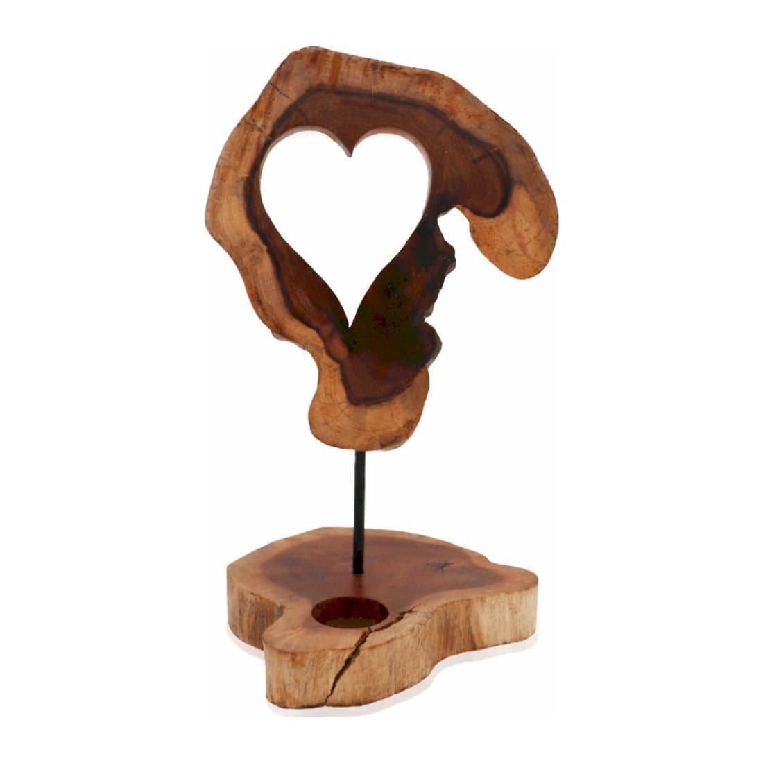 Wooden candle holder sign with a carved word and a tealight space