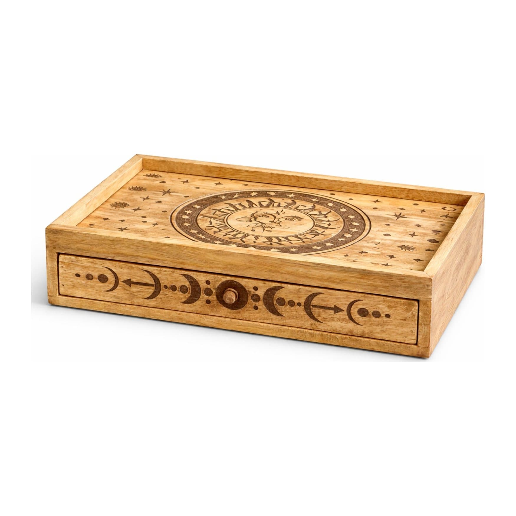 Mango wood tarot box with an upright card holder