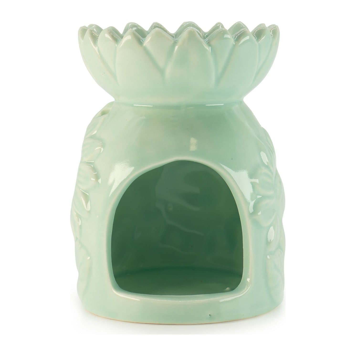 Ceramic sunflower oil burner with a flower-shaped dish in pastel colour