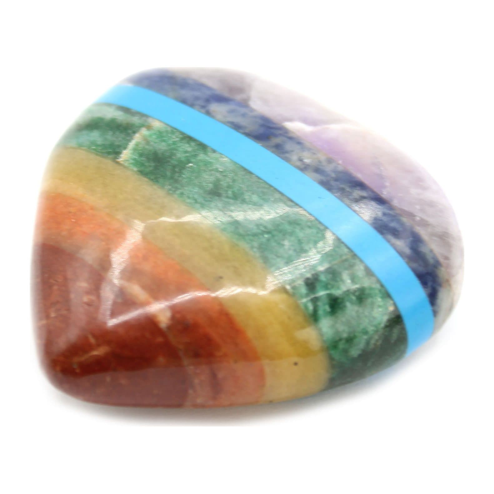 Heart-shaped bonded stone in seven chakra colours
