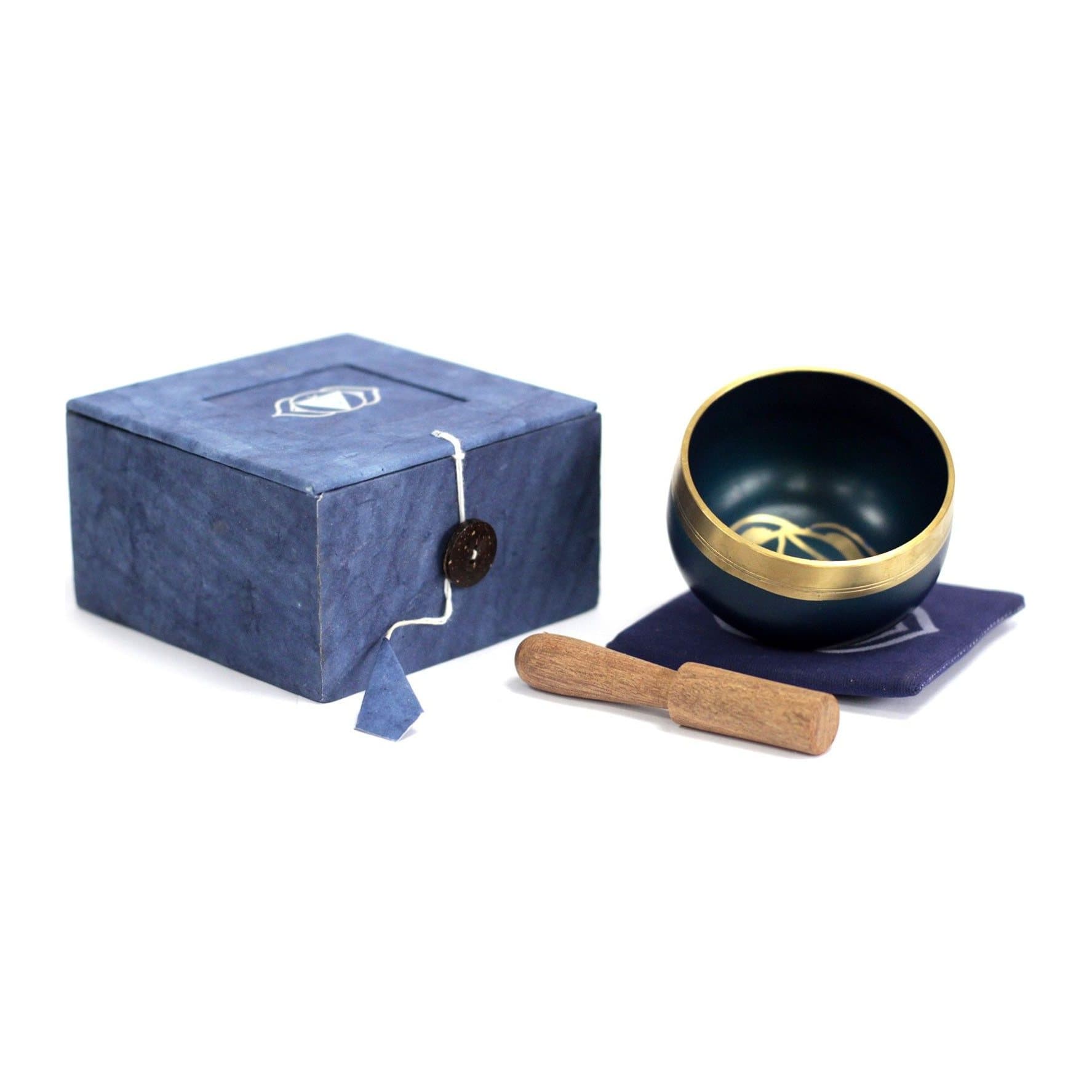Brass third eye chakra singing bowl with a wood stick