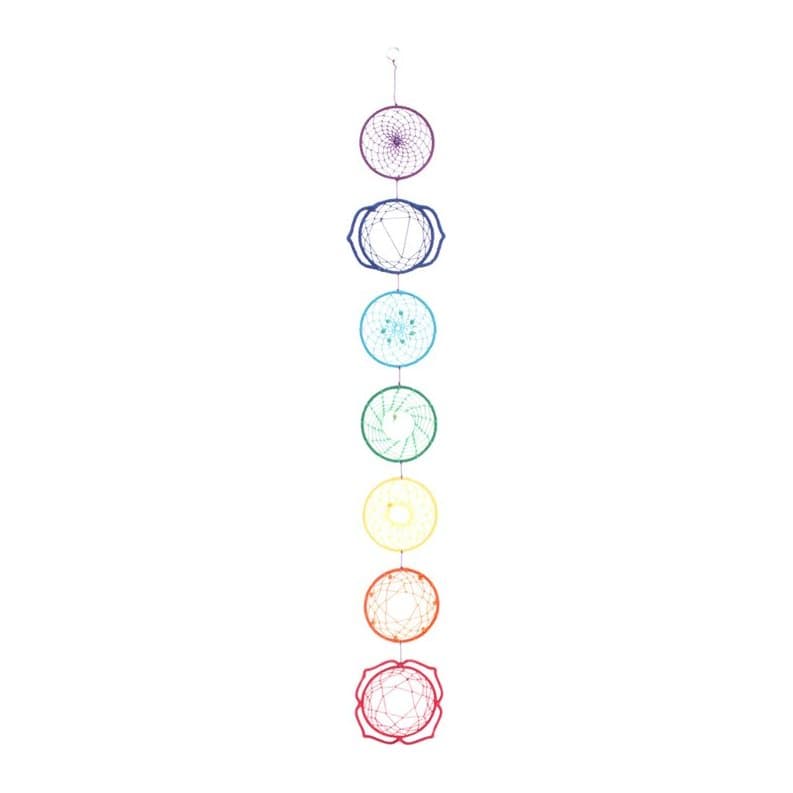 Long rainbow chakra dream catcher wall hanging