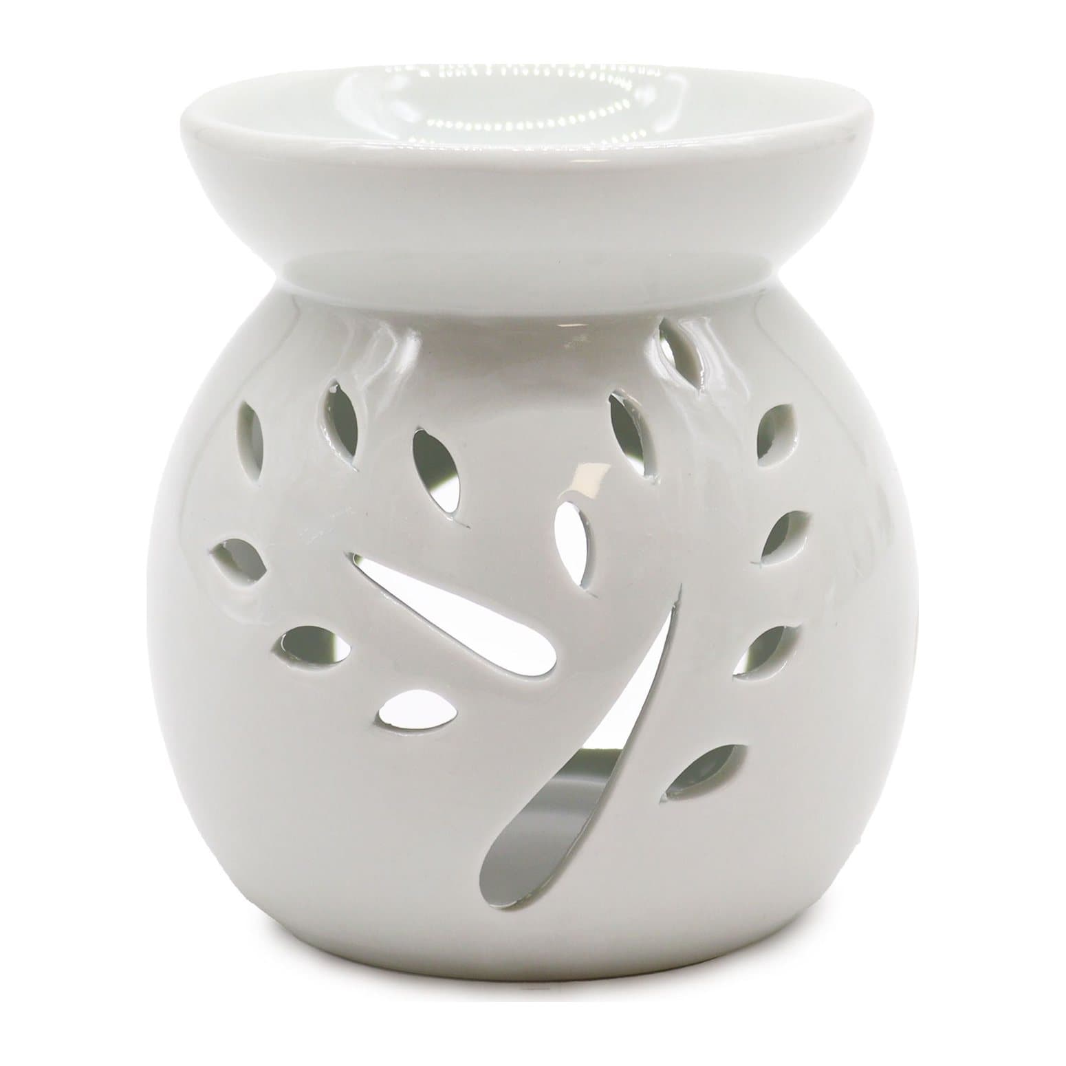Classic white ceramic oil burner with a cut-out design
