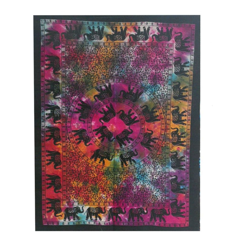 Cotton wall hanging with an elephant mandala design in vivid colours