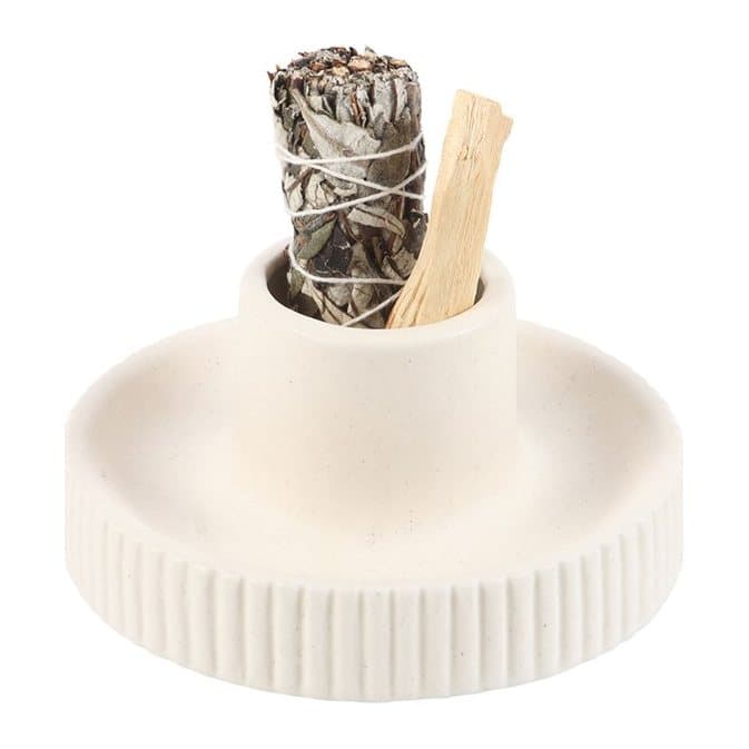 Cream ceramic bowl with a ribbed texture