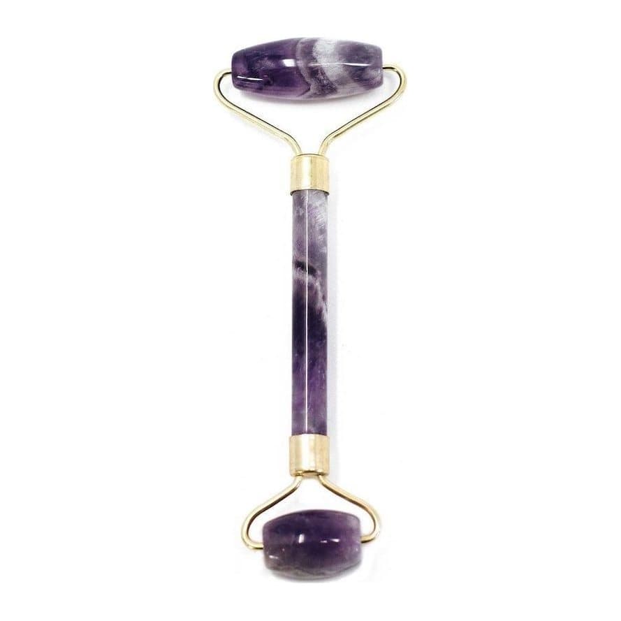 Gemstone face roller with two polished stone heads