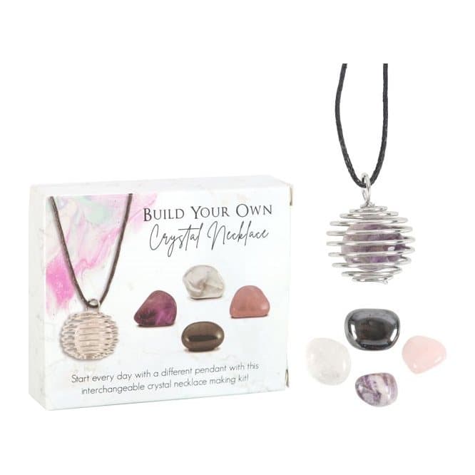 Crystal necklace kit with four tumble stones and a spiral cage necklace