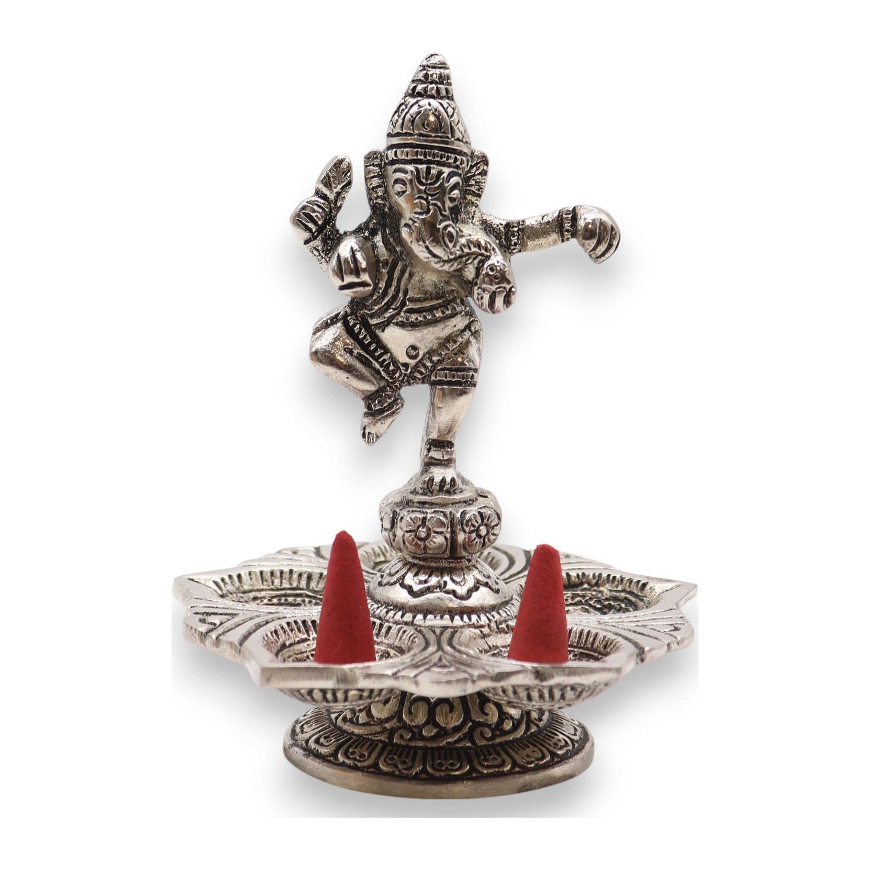 Aluminium incense holder with a dancing Ganesh design