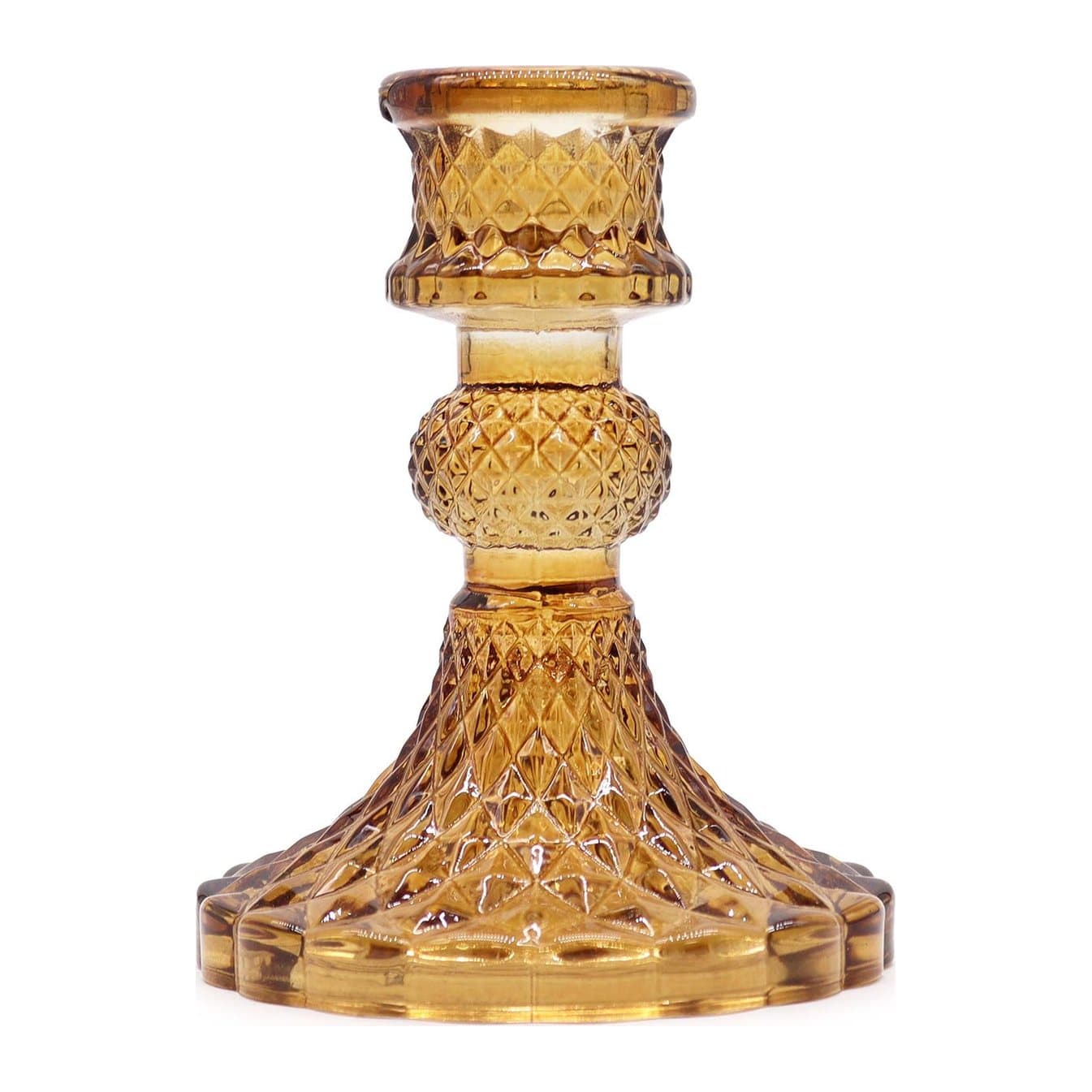 Antique amber pressed glass dinner candle holder