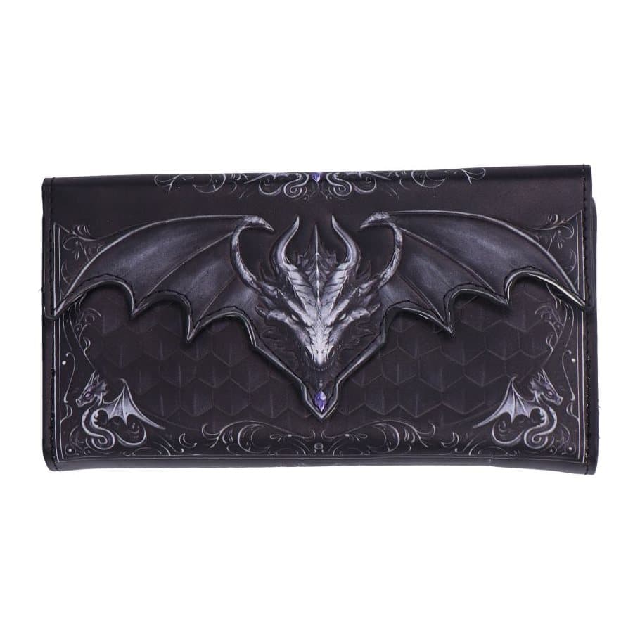 Dragon scale embossed gothic purse with dragon motifs and zip-around closure