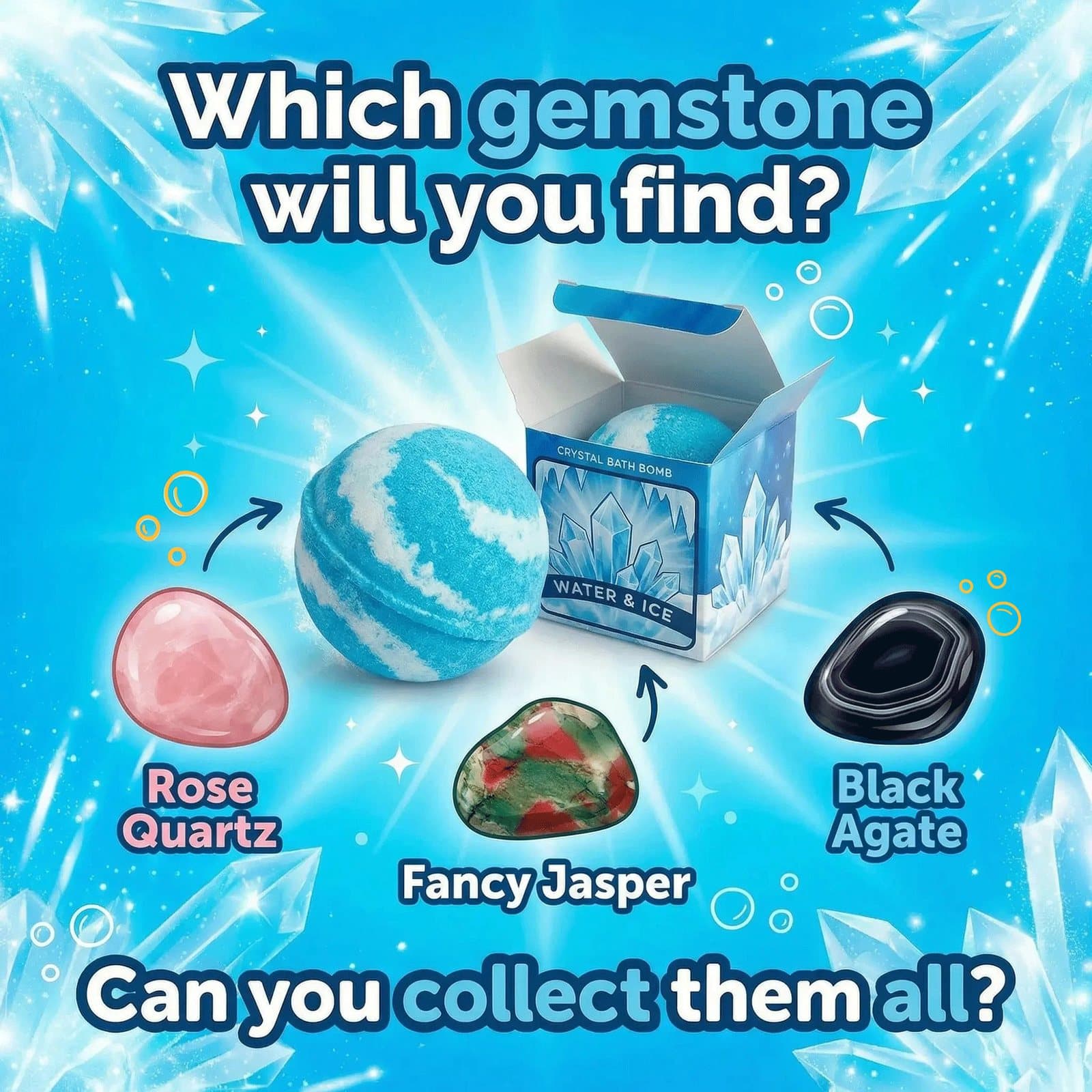 Elemental crystal bath bomb in Water, Fire, Earth or Air styles