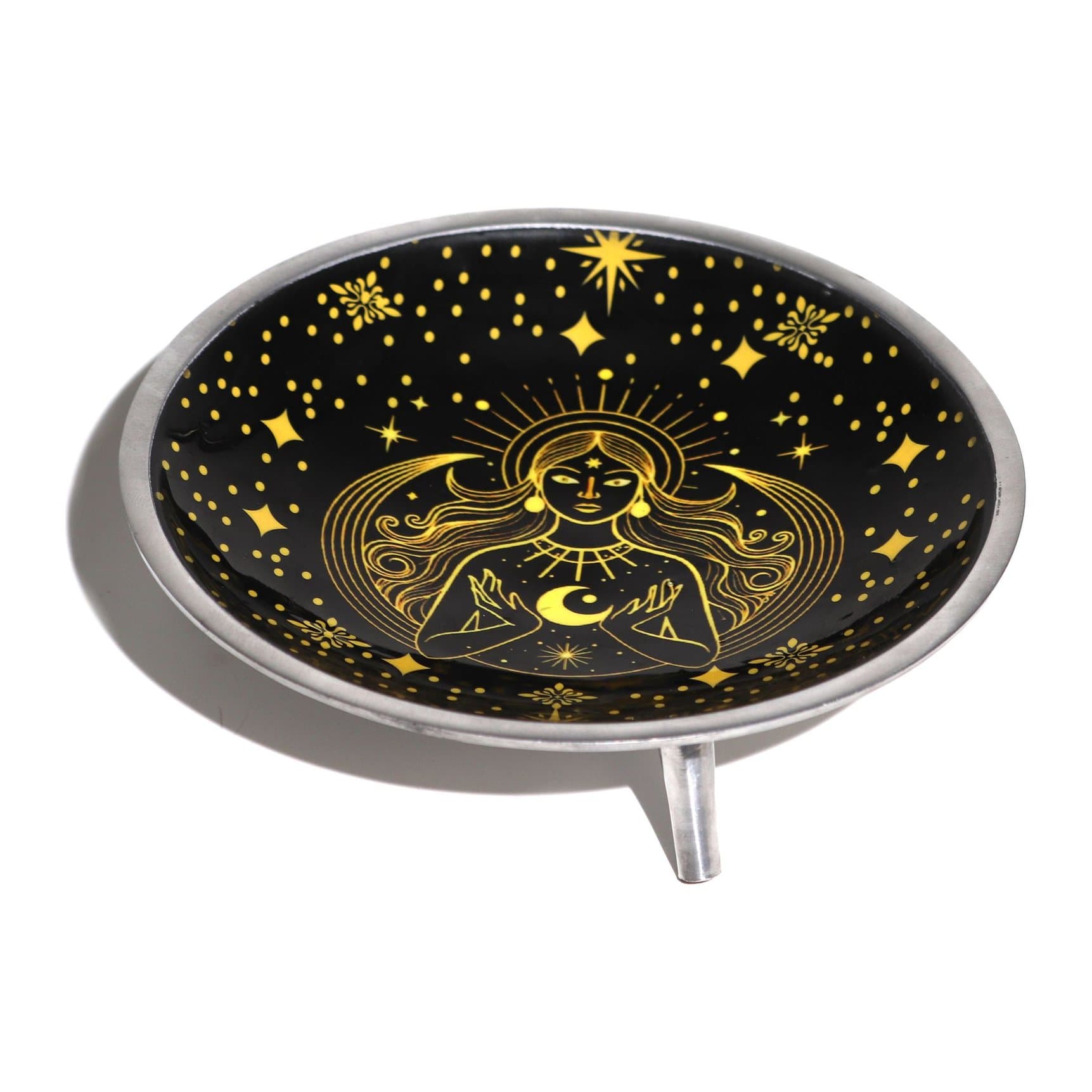 Enamelled three-legged offering plates and iron and copper ritual goblets