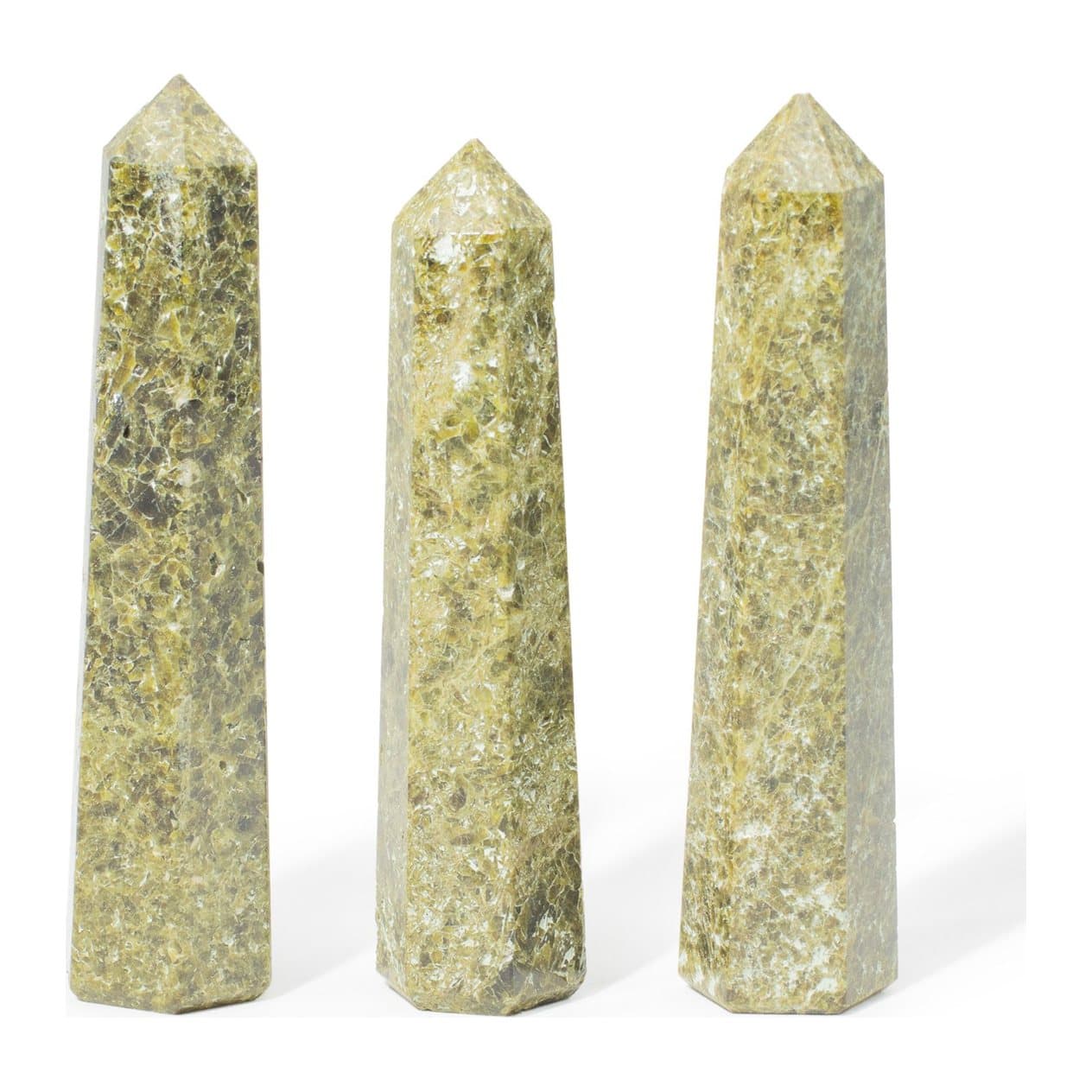 Polished deep green epidote obelisk point with six faces
