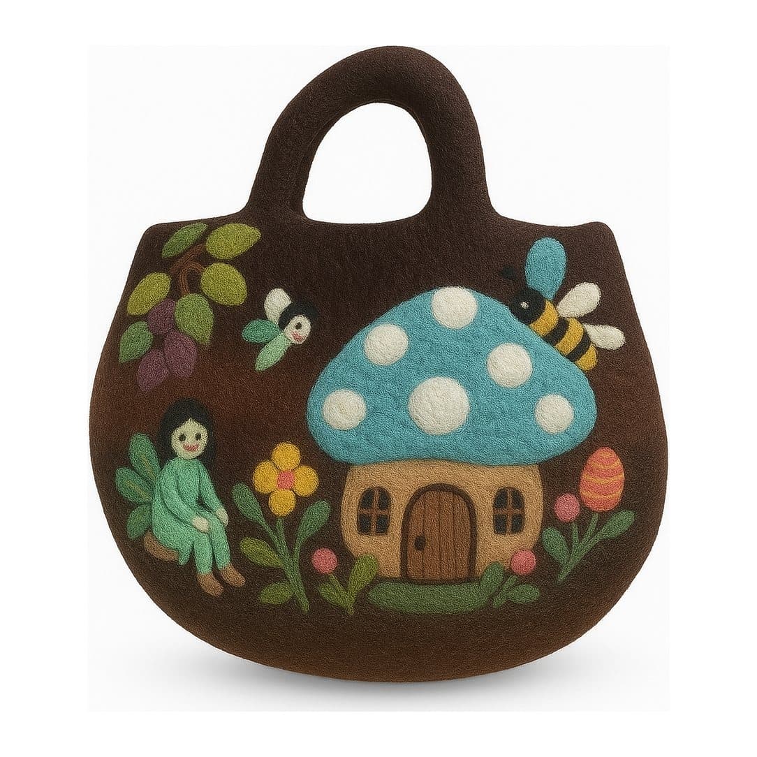 Felted wool bag with a fairy garden design