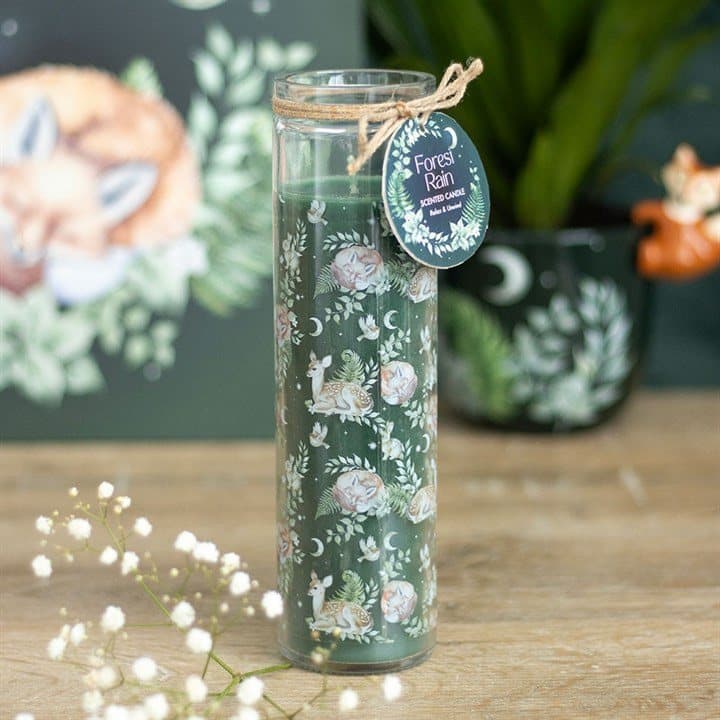 Tube candle with an elegant fox and fawn design