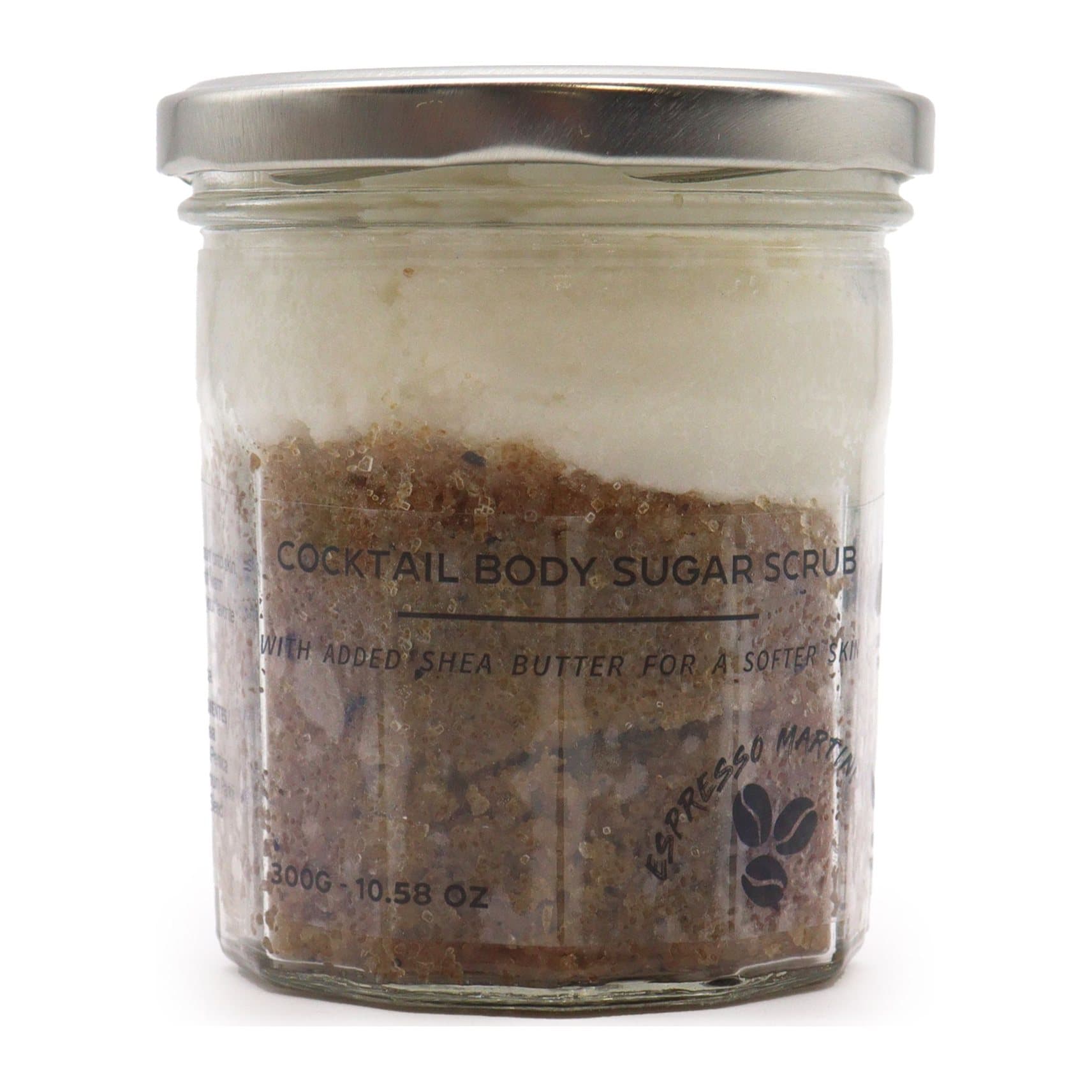Fragranced sugar body scrub in a cocktail scent