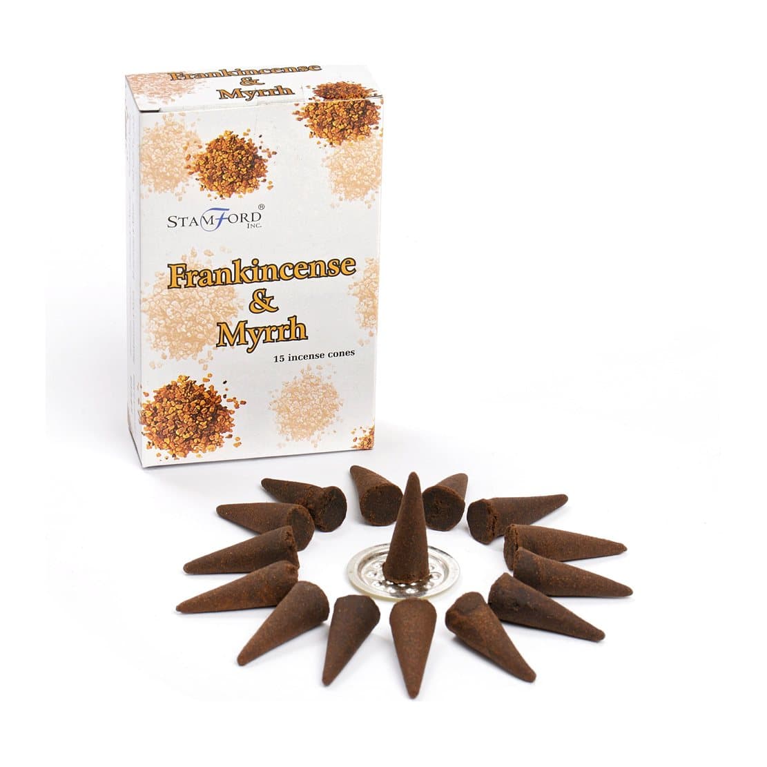 Frankincense incense cones with a metal holder