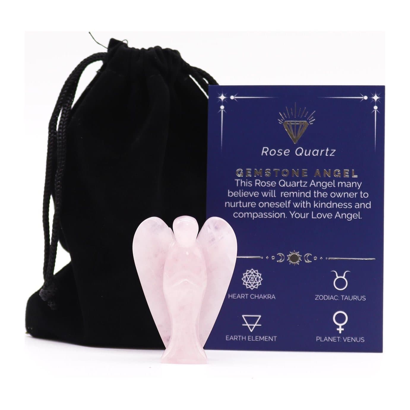 Small pink rose quartz angel figure