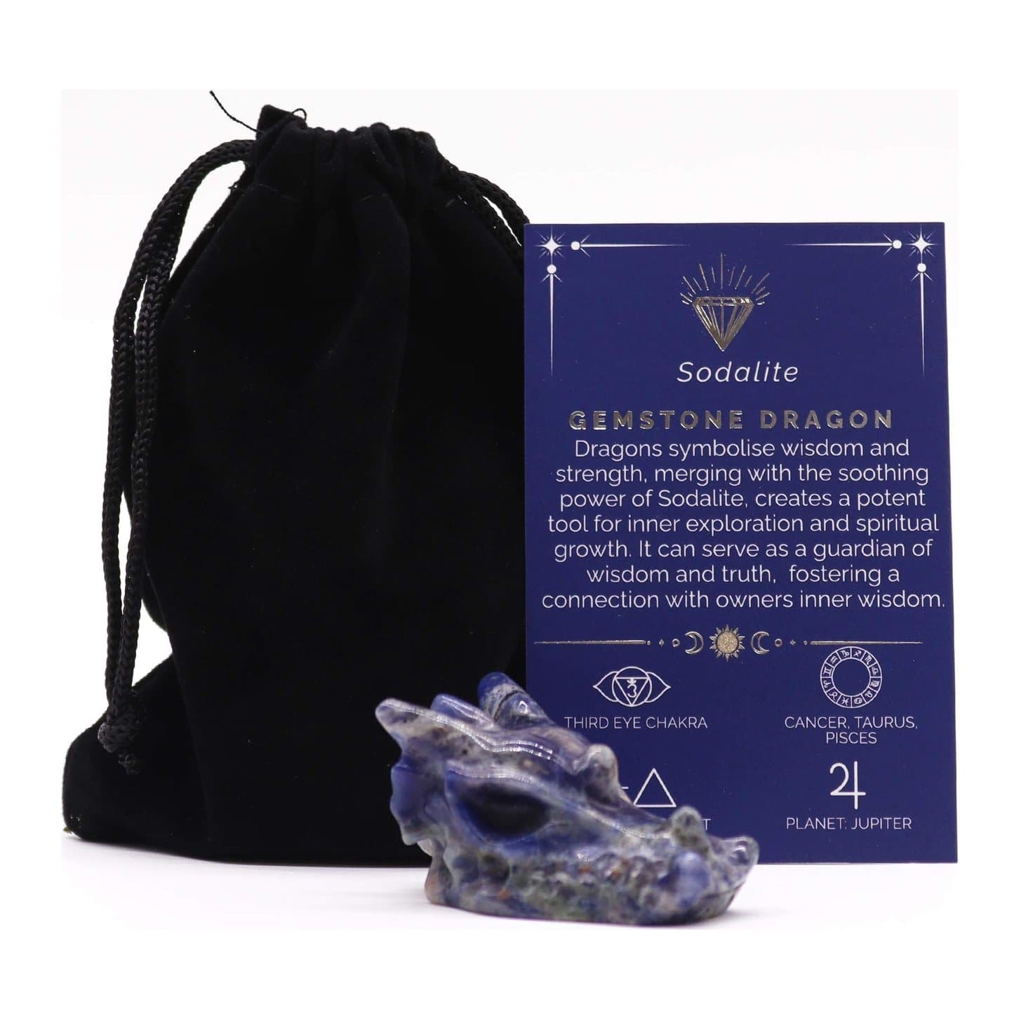 Sodalite gemstone dragon head figure