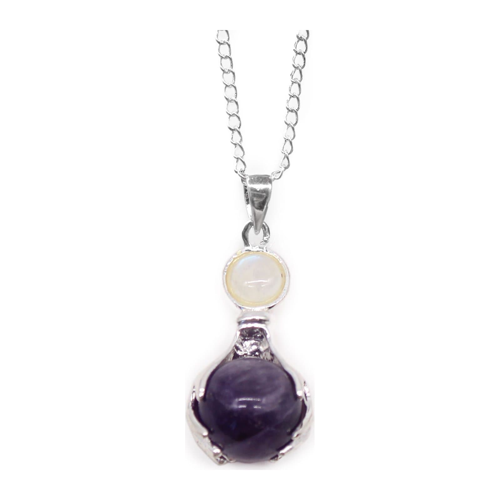 Amethyst hands pendant on a silver-plated chain