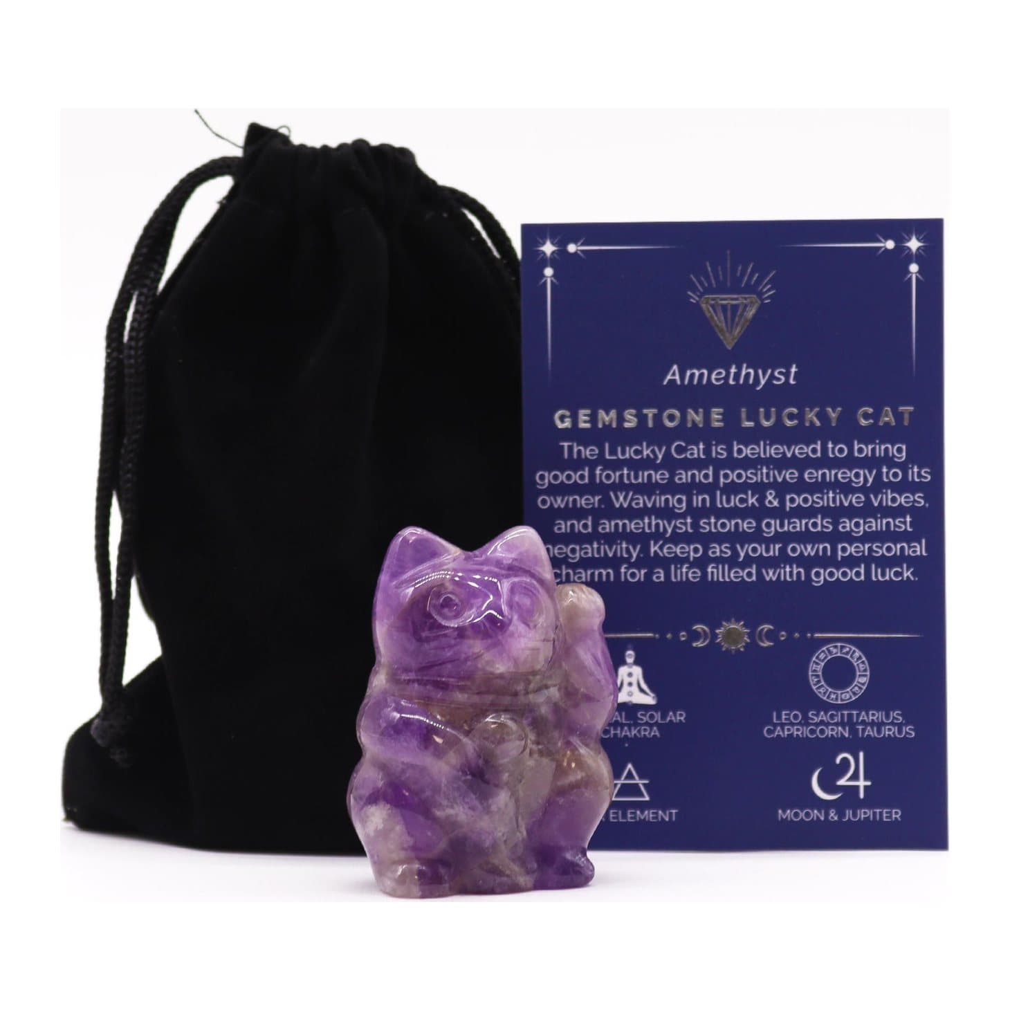 Small purple amethyst lucky cat figure